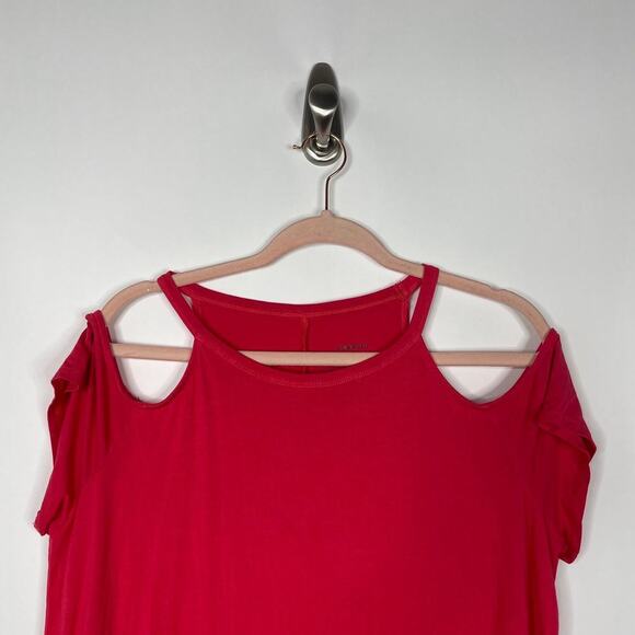 2/$30 Torrid Super Soft Bright Berry Cold Shoulder T-Shirt Mini Dress 1X #5455 - Picture 6 of 13